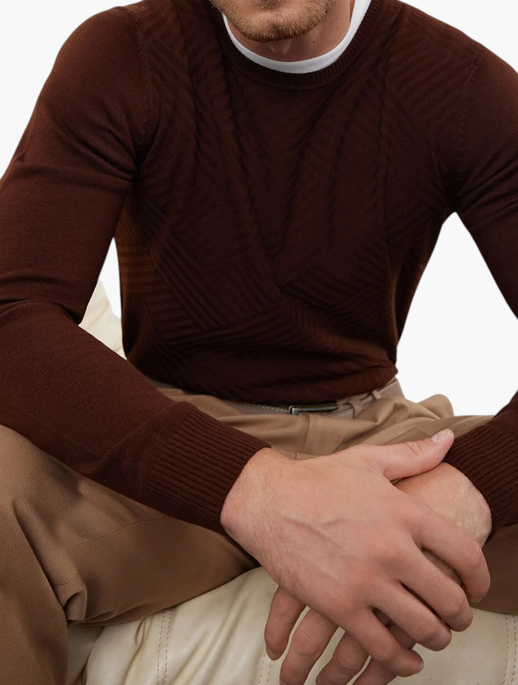 Trendyol Brown Geometric Crew Neck Pullover - Side View