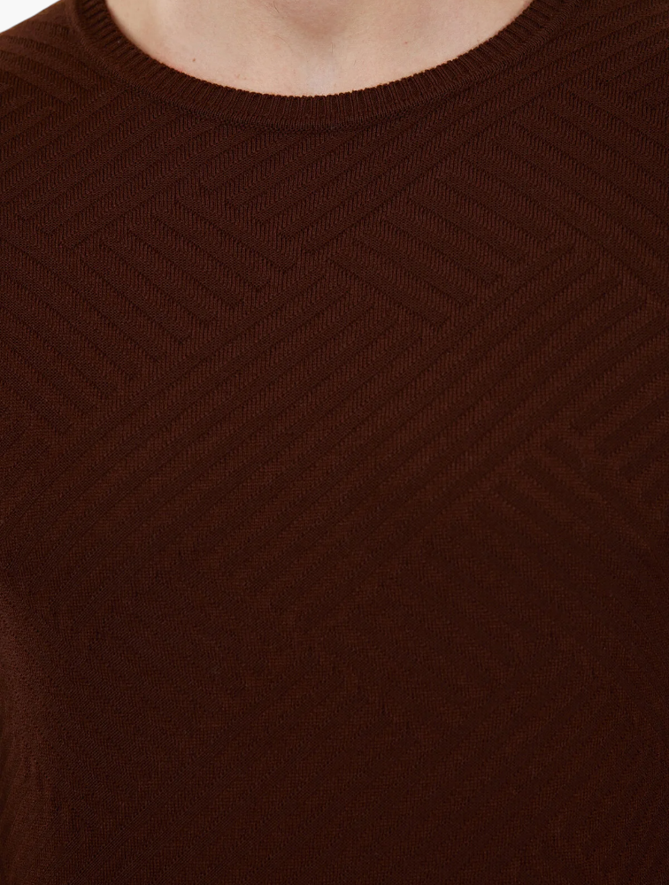 Trendyol Brown Geometric Crew Neck Pullover - Close Up