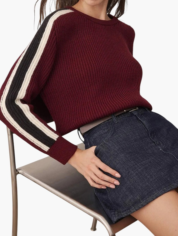 Trendyol Bordeaux Side Stripe Ribbed Sweater - back view