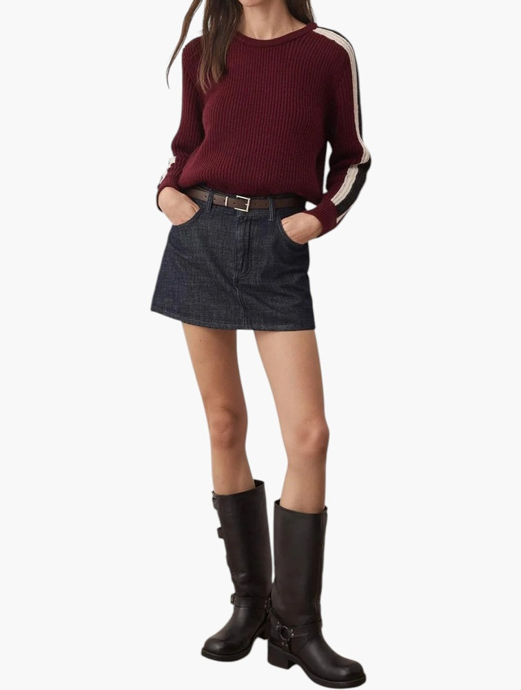 Trendyol Bordeaux Side Stripe Ribbed Sweater - detail view