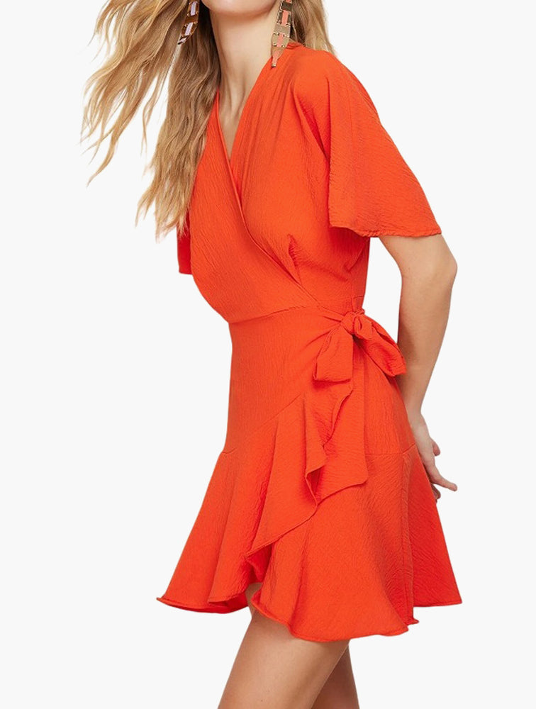 Orange Ruffle Wrap Dress side