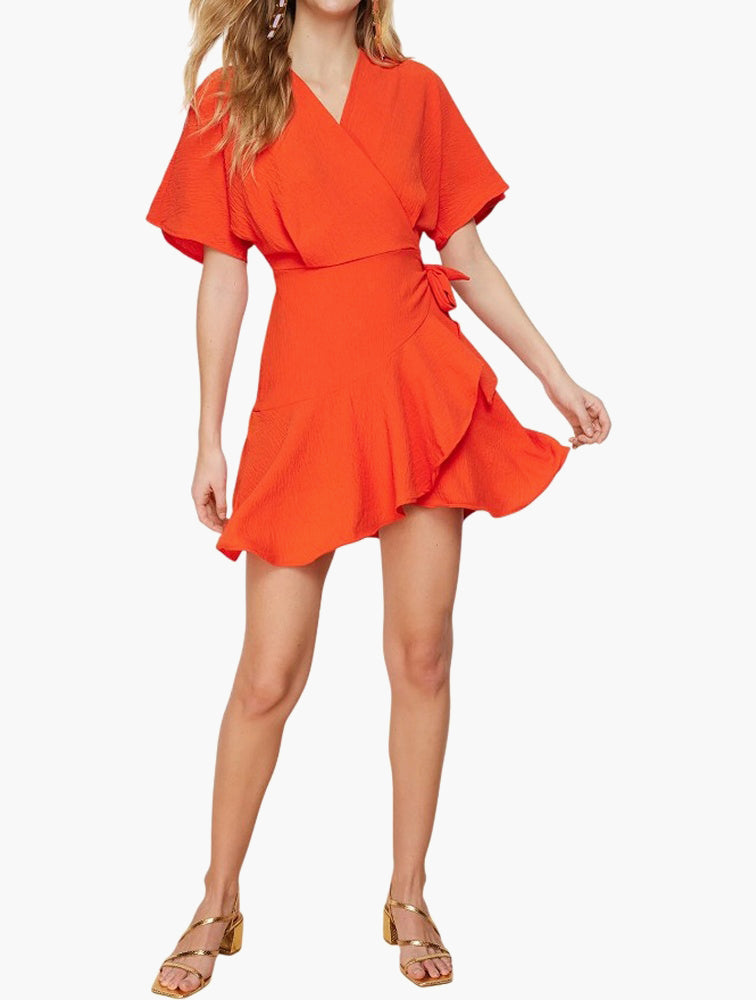 Orange Ruffle Wrap Dress back