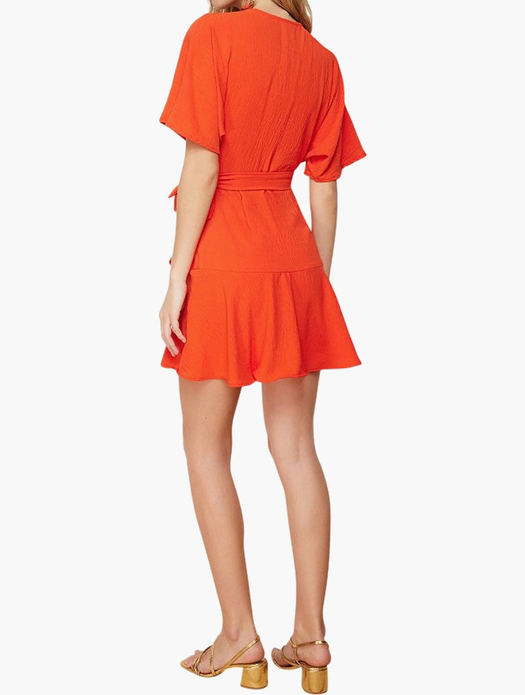 Orange Ruffle Wrap Dress detail