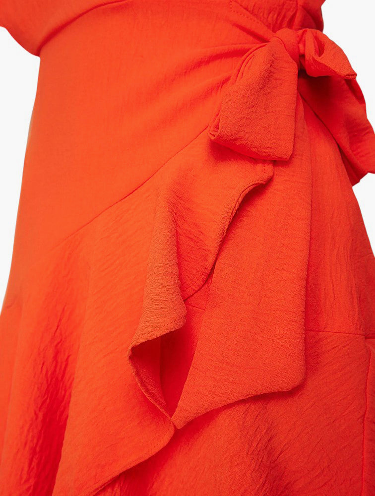 Orange Ruffle Wrap Dress styled