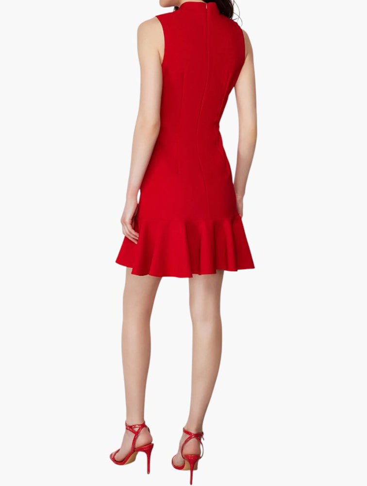 Red Mock Neck Ruffled Dress side