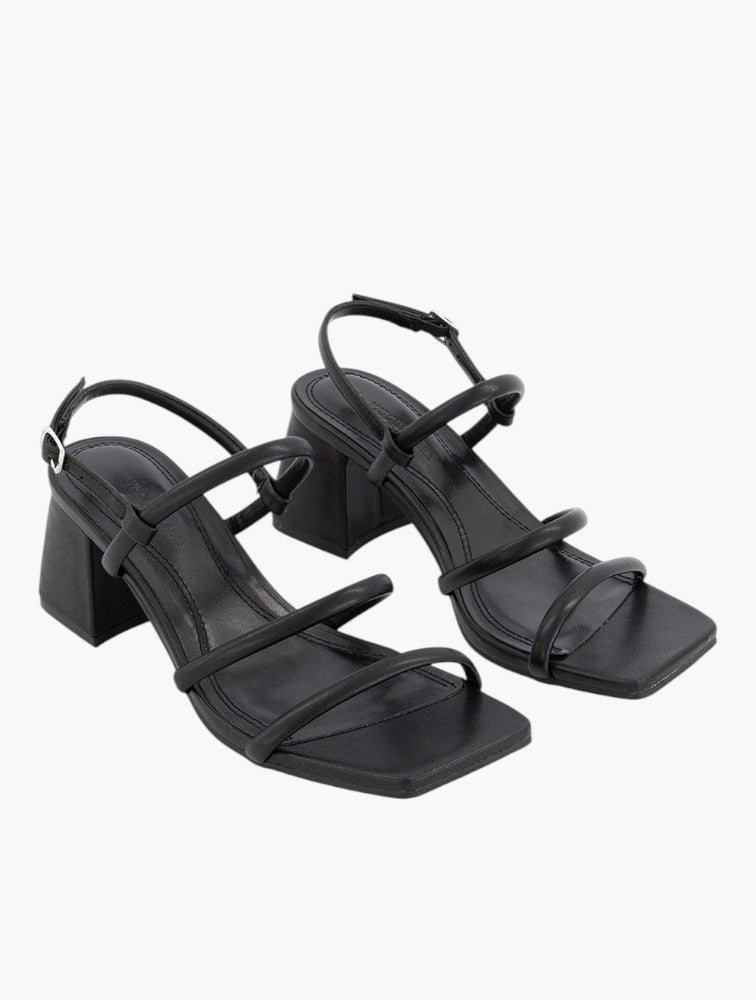 Woolworths Black Strappy Slingback Block Heel Sandals - Front View