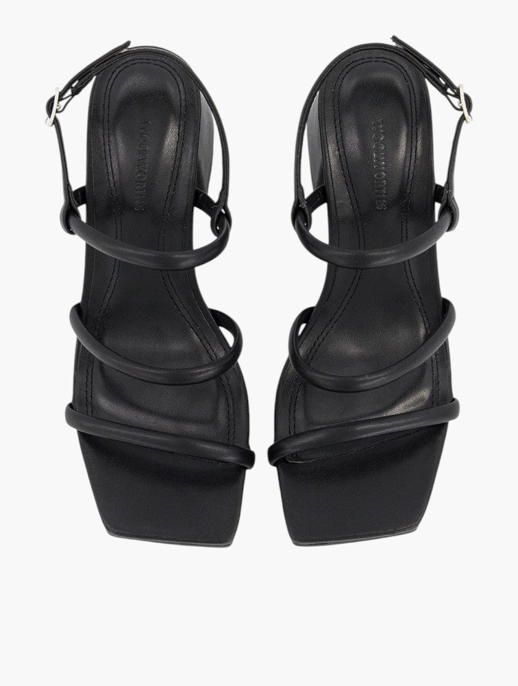 Woolworths Black Strappy Slingback Block Heel Sandals - Sole View