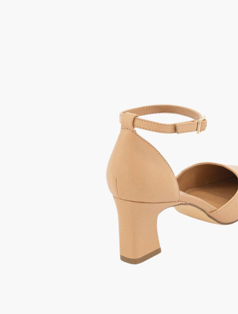 Woolworths Natural Pointed Toe Ankle Strap Block Heels - side view