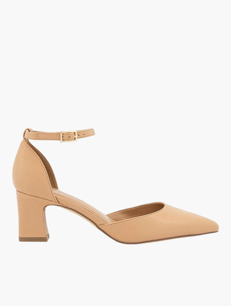 Woolworths Natural Pointed Toe Ankle Strap Block Heels - back view