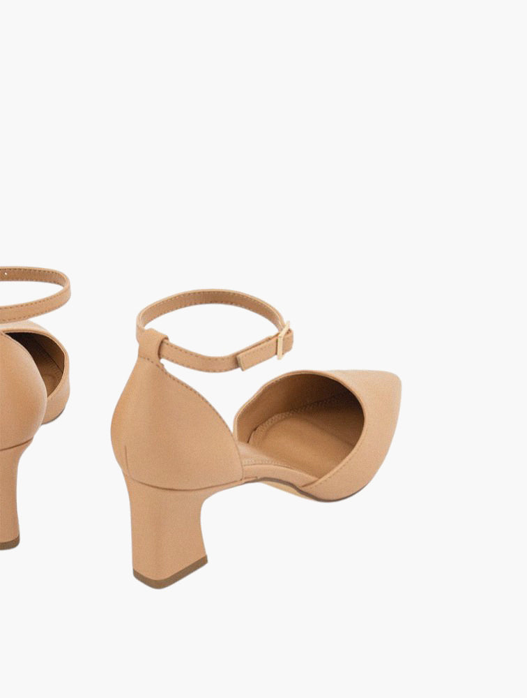 Woolworths Natural Pointed Toe Ankle Strap Block Heels - worn view