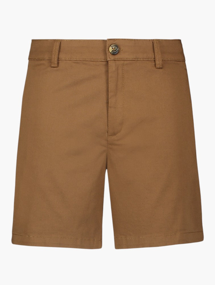Tan Stretch Chino Shorts styled