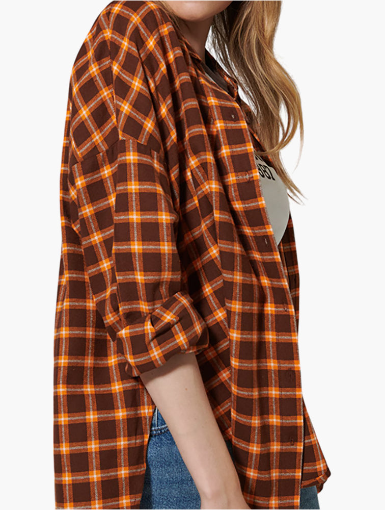 Sinsay Orange Check Oversized Shirt - Detail