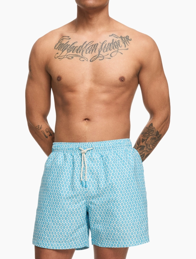 Navy Geometric Swim Trunks side