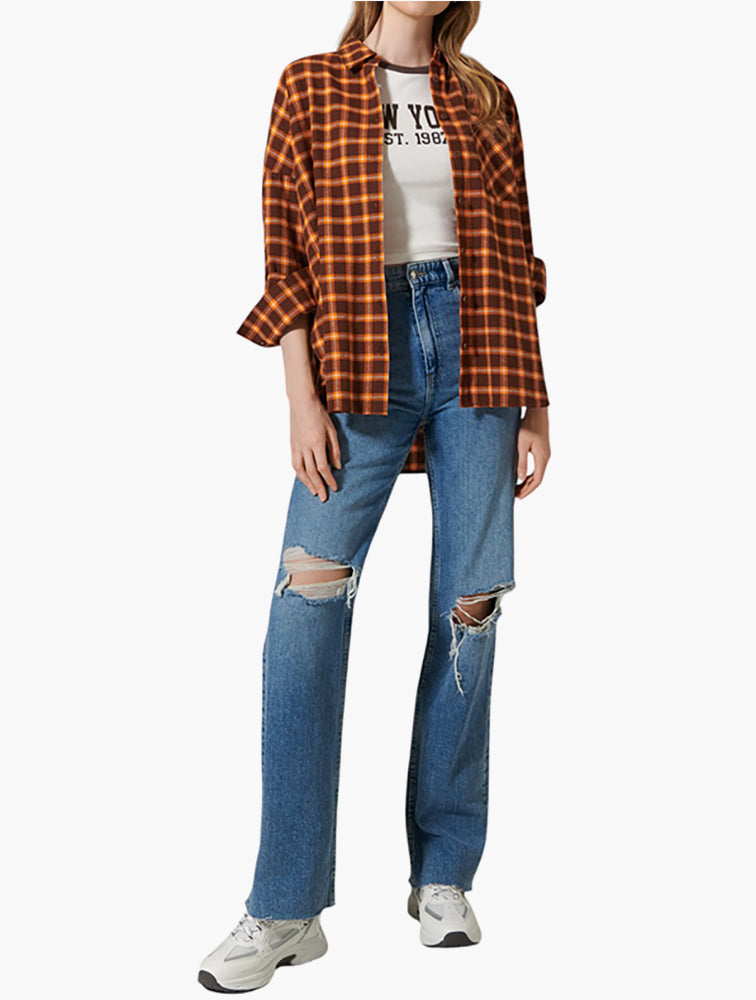 Sinsay Orange Check Oversized Shirt - Side