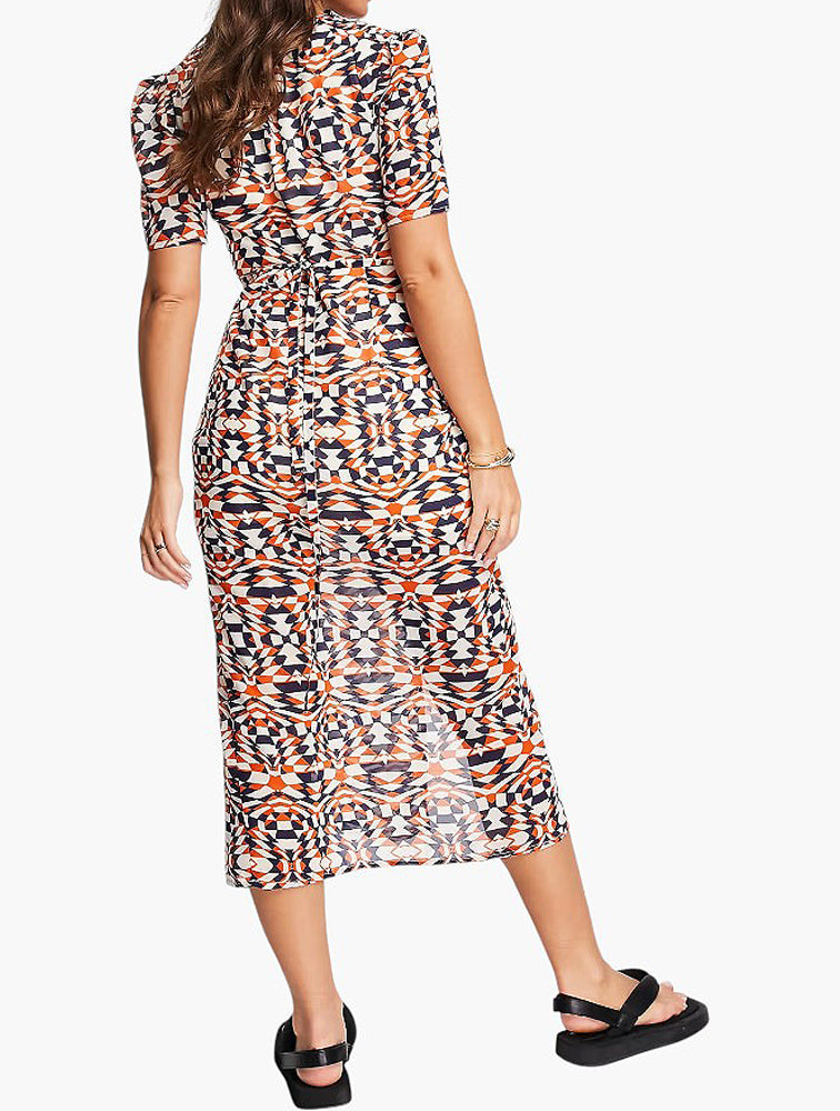 Swirl Check Print Midi Dress side