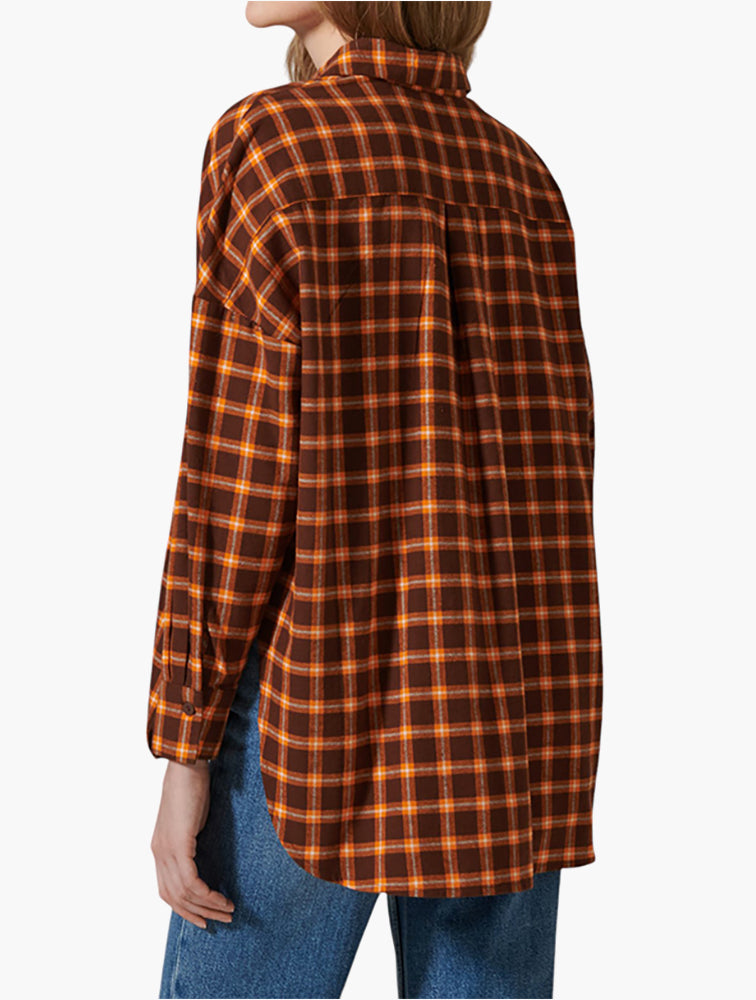Sinsay Orange Check Oversized Shirt - On Model